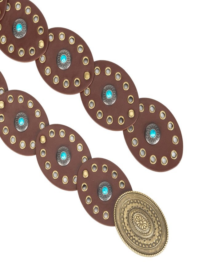 FGSS Women Disc-Belt Western-Leather-Belts - Concho Cowgirl Cowboy Wide Boho Disk Belt Vintage Waist Belts for Dress - Image 3